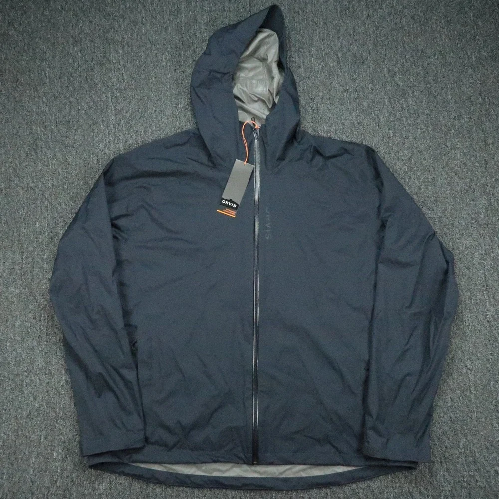 Orvis Jacket Mens XXL Navy Blue Ultralight Storm 2.5L Full Zip Hooded Waterproof